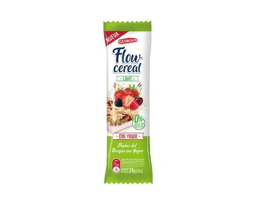 Flow Cereal Light con Yogur & Frutos del Bosque, Light Cereal Bar with Berries & Yoghurt , 24 g / 0.84 oz (box of 20 bars)