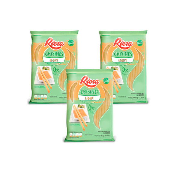 Riera Light Grisines Breadsticks - Crunchy and Delicious Grisines, 160 g / 5.64 oz (pack of 3)