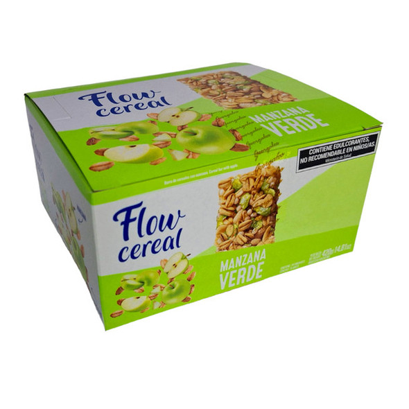 Flow Cereal Green Apple Cereal Bar - Nutritious Snack with Whole Grains, 420 g / 14.8 oz (box of 20)