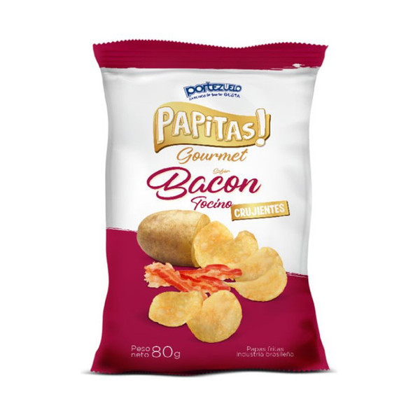 Portezuelo Gourmet Bacon Potato Chips Papitas Tocino Crujientes Chips, 80 g / 2.8 oz