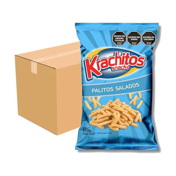 Krachitos Palitos Salados Super Bag Wholesale Bulk Box, 500 g / 1.1 lb bag (10 count per box)