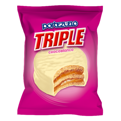 Portezuelo Triple Alfajor Blanco White Chocolate Alfajor Filled with Dulce de Leche, 60 g / 2.12 oz (pack of 12)