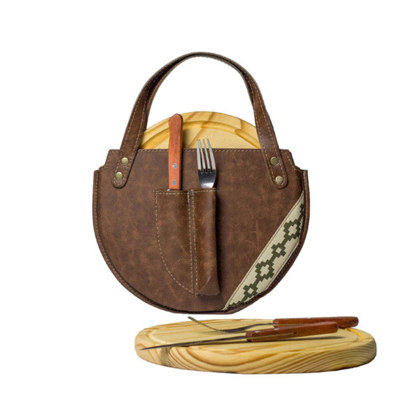 Round Grill Set with Handles Set Parrillero Tabla + Cubiertos (Two Colors Available)