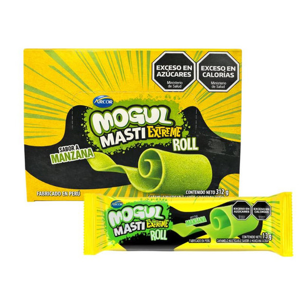 Mogul Masti Extreme Roll Chewy Candy Sour Green Apple Flavor, 312 g / 11.00 oz (box of 24)
