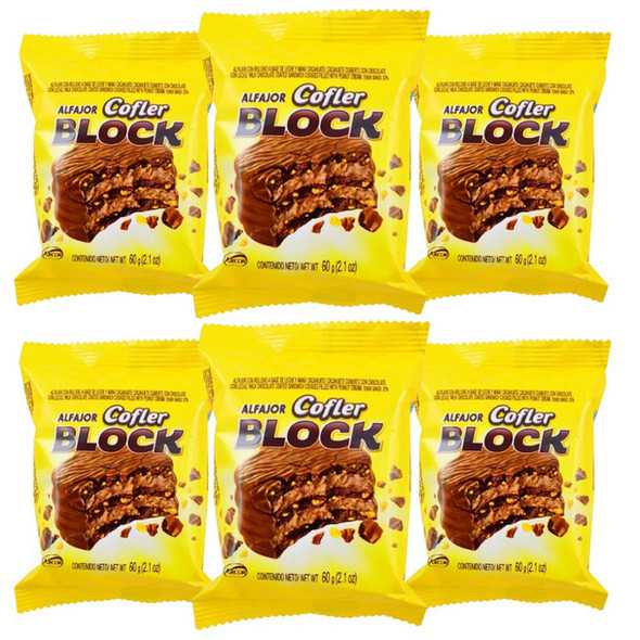 Cofler Block Alfajor with Peanut Butter and Milk Chocolate, 60 g / 2.1 oz (pack of 6)