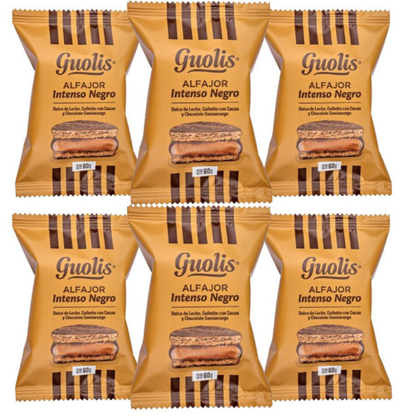 Guolis Alfajores Intenso Negro Semi-Bitter Chocolate Alfajor With Dulce de Leche Filling (pack of 6)