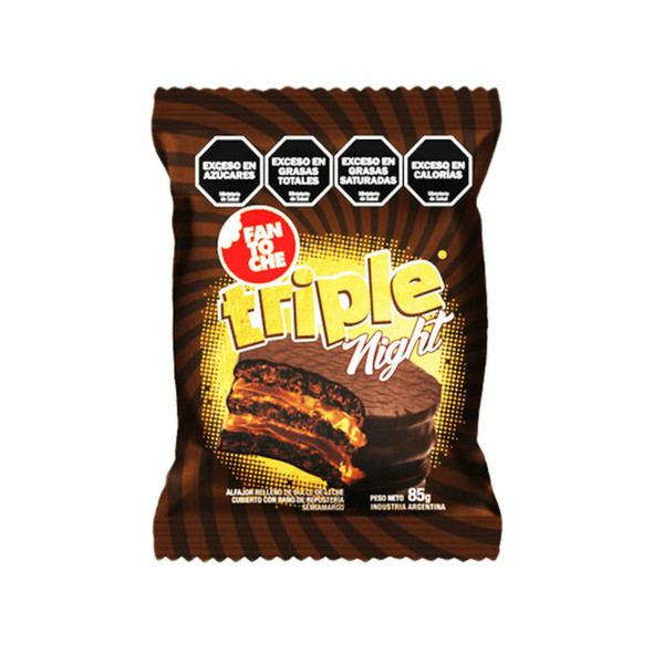 Fantoche Triple Night Alfajor Negro con Dulce de Leche Dark Chocolate Triple Alfajor with Dulce de Leche Filling, 85 g / 3 oz (pack of 6)
