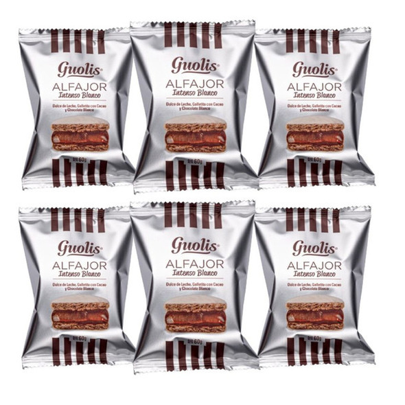 Guolis Alfajores Premium Intenso Blanco Intense White Chocolate Alfajor With Dulce De Leche Filling (pack of 6)