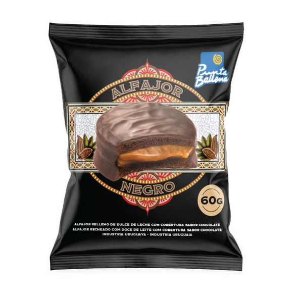 Punta Ballena Black Extra Chocolate Alfajor Mini Cake with Dulce de Leche Filling, 60 g / 2.12 oz ea (box of 12 units)