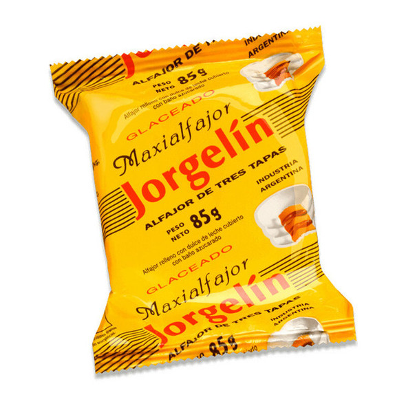 Jorgelín Alfajor Sugar Coated Triple Cookie with Dulce de Leche Wholesale Bulk Box, 85 g / 3 oz (24 count per box)