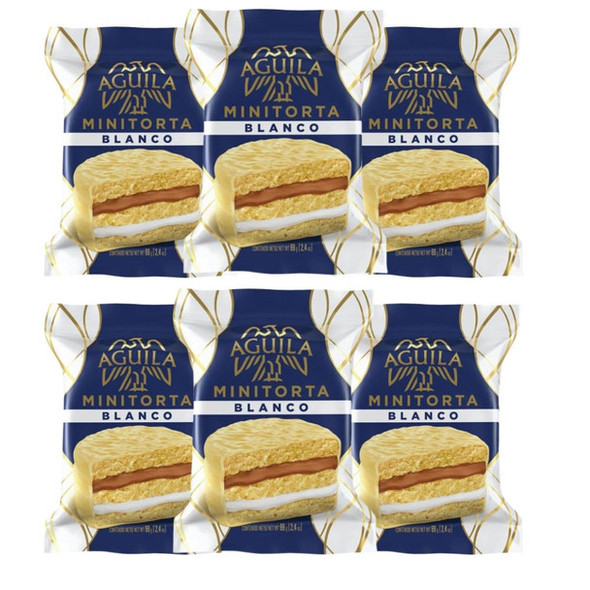 Águila Alfajor Blanco White Chocolate Minicake with Dulce de Leche and Cream, 69 g / 2.43 oz (pack of 6)
