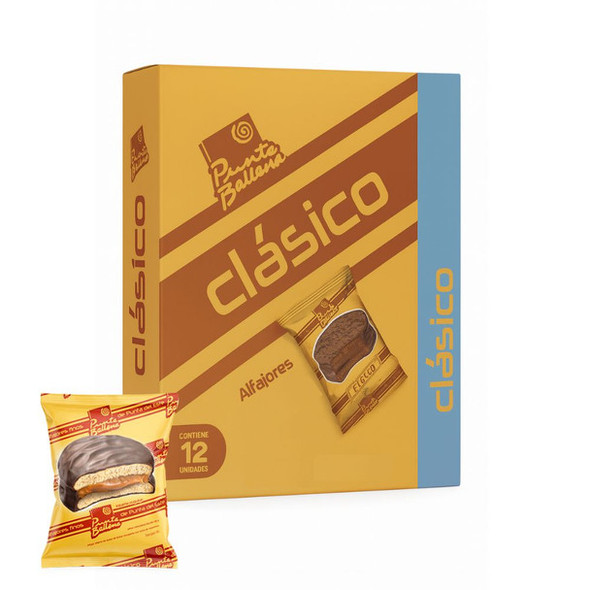 Punta Ballena Clásicos Alfajores Chocolate Milk Chocolate Alfajor with Dulce De Leche Interior, 50 g / 1.76 oz ea (box of 12 alfajores)