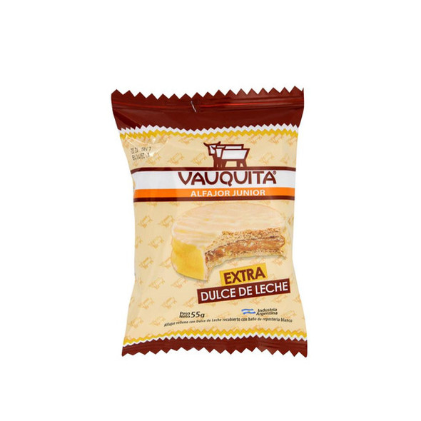 Vauquita Alfajor Junior White Chocolate Alfajor with Extra Dulce de Leche Filling, 55 g / 1.94 oz (pack of 6)