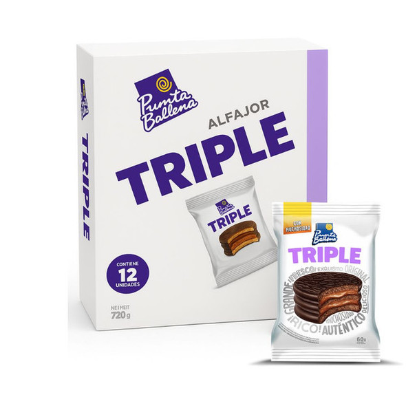 Punta Ballena Triple Alfajor Milk Chocolate & Dulce de Leche Mini Cake Alfajor, 60 g / 2.12 oz (pack of 12 alfajores)