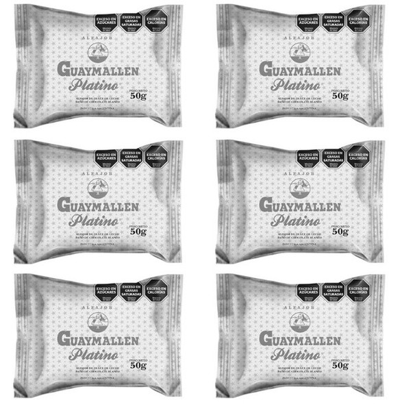 Guaymallén Platino Alfajor with Dulce de Leche, White Chocolate Coated, 50 g / 1.76 oz (pack of 6)