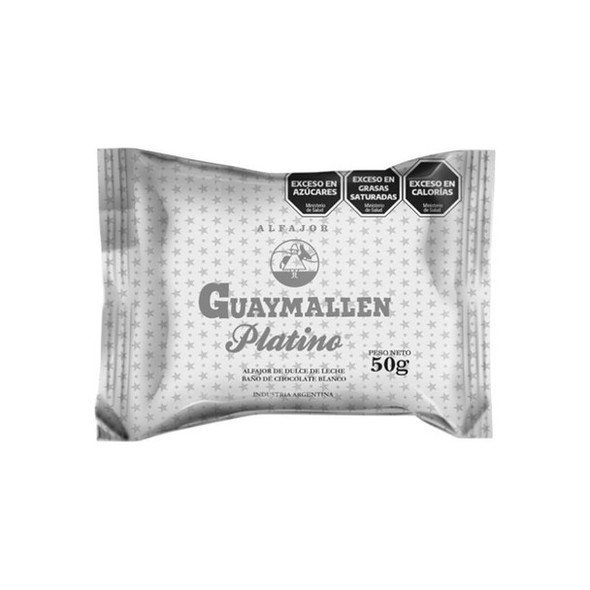 Guaymallén Platino Alfajor with Dulce de Leche, White Chocolate Coated, 50 g / 1.76 oz (pack of 12)
