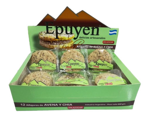 Epuyen Alfajor de Avena y Chia Oatmeal and Chia Alfajor with Stevia, 600 g / 21.16 oz (box of 12)