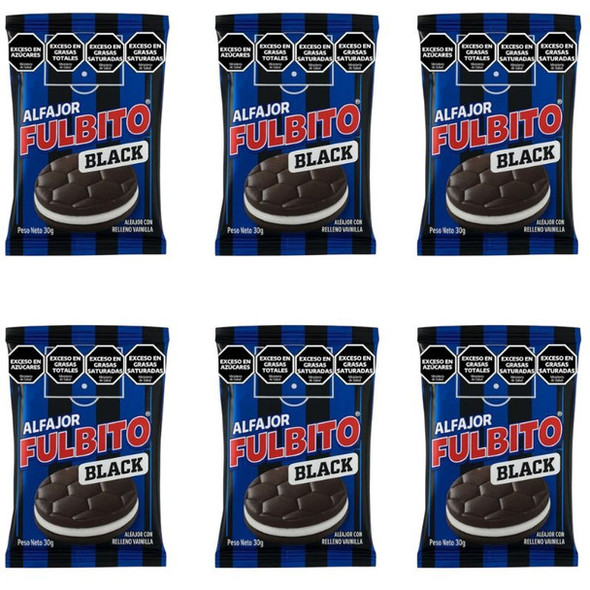 Fulbito Alfajor Black Vanilla-Filled Covered in Chocolate, 30 g / 1.05 oz (pack of 6)