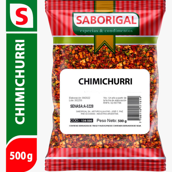 Saborigal Chimichurri Condimento Mixed Spices Salt, Orégano, Dehydrated Garlic, Parsley & Ground Chili, 500 g / 1.1 lb bag
