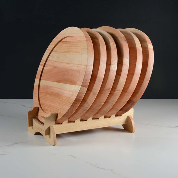 Herencia Grill Rack De Platos Beagle – Gourmet Lenga Wood Plates Set with Rack, 28 cm Diameter, 35 x 32 x 29 cm Rack Dimensions