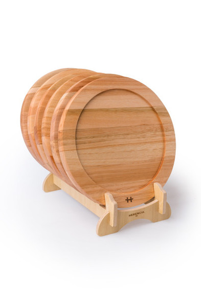 Herencia Grill Rack De Platos Mesopotamia – Handcrafted Grandis Wood Plates, 28 cm / 11 in (6U)