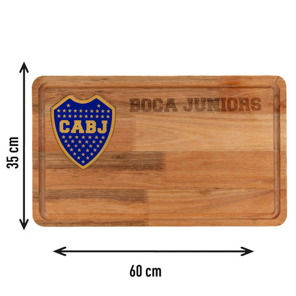 Large BBQ Board with Laser Engraved Boca Juniors Crest - Eucalyptus by Regalando Pasión, 60 cm x 35 cm / 23.62" x 13.78"