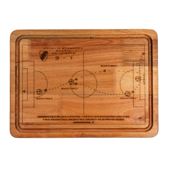 Medium BBQ Board Laser Engraved River Pity's Goal in Madrid - Eucalyptus by Regalando Pasión, 34 cm x 47 cm / 13.39" x 18.50"