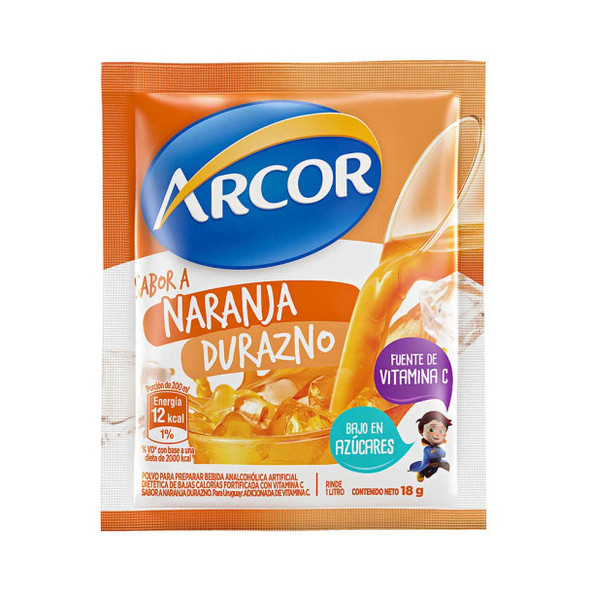 Jugo Arcor Sabor Naranja Durazno Powdered Juice Orange & Peach Flavor, 18 g /  0.63 oz (box of 18)