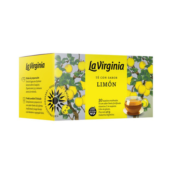 La Virginia Té Limón Lemon Tea with Vitamin C, Gluten-Free (box of 20 tea bags)
