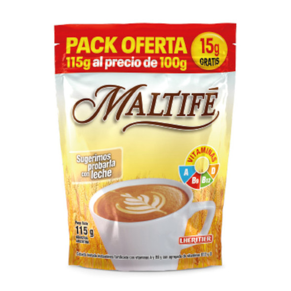 Maltifé Malta Ready to Make Powder Malt Drink Caffeine-Free, with Vitamins A, B, D, Iron & Zinc, 115 g / 4.05 oz