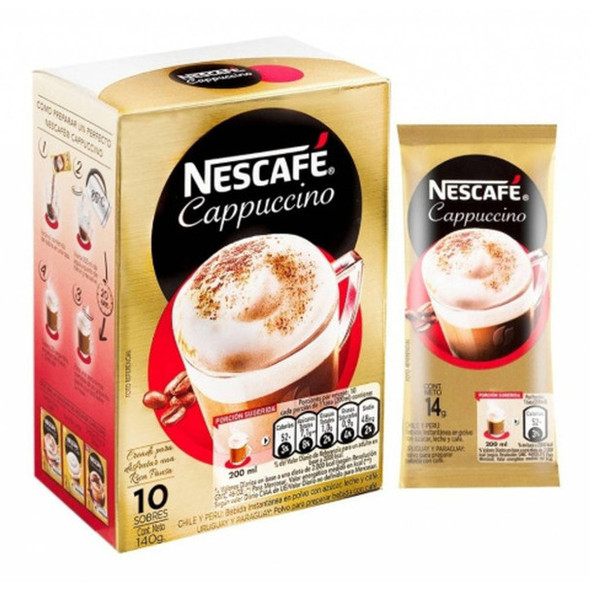 Nescafé Cappuccino Instant Coffee Traditional Cappuccino Flavor from Uruguay, 140 g / 4.93 oz (box of 10 pouches)