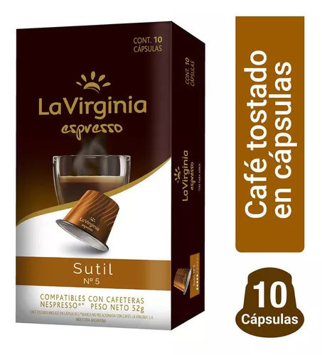 La Virginia Roasted Ground Coffee in Capsules Espresso Sutil N° 5 Café Tostado Molido en Cápsulas Espresso Coffee Capsules, 5.2 g / 0.18 oz each (box of 10)