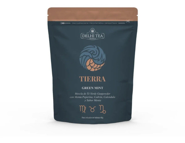 Delhi Tea Tierra Green Mint Premium Thread Infusion with Peppermint, Cedrón, Calendula & Mint, 40 g / 1.41 oz