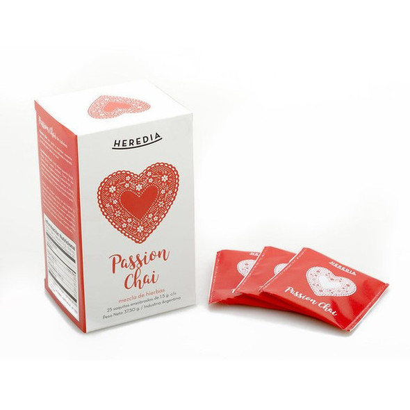 Heredia Té Passion Chai Mezcla de Hierbas Herbal Blend & Spice Tea - Natural Herbs, No Preservatives & No Caffeine (25 bags)