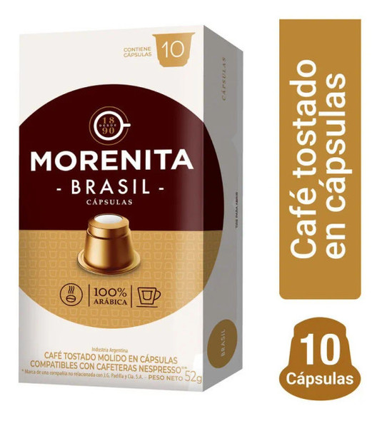 La Morenita Brasil Café Molido en Cápsulas Coffee Capsules, 5.2 g / 0.18 oz each (box of 10)