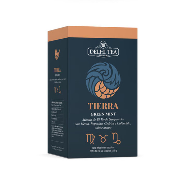 Delhi Tea Earthy Green Mint for Earth Signs - Taurus Virgo Capricorn Tierra (box of 20 bags)