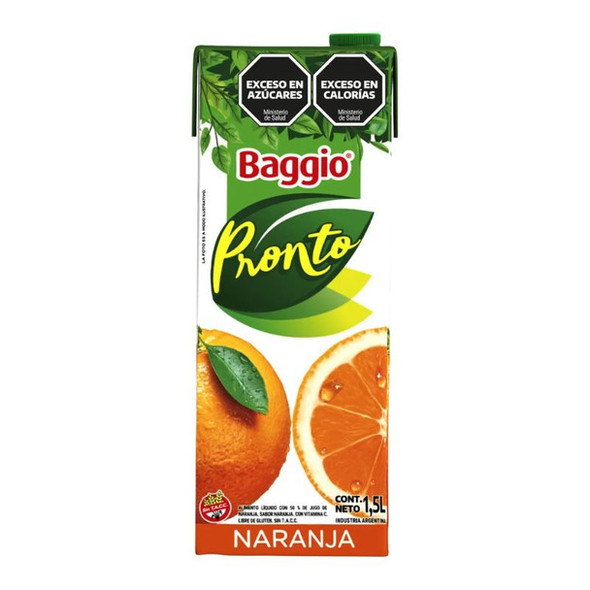 Jugo Baggio Pronto Sabor Naranja Orange Juice Tetra Pak, 1.5 L / 50.72 fl oz