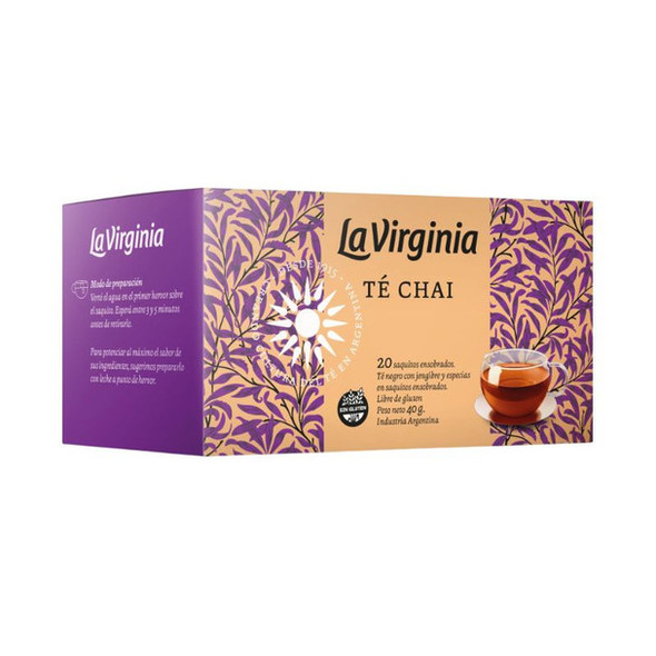 La Virginia Té Chai Tea Black Tea with Ginger, Gluten-Free (box of 20 bags)