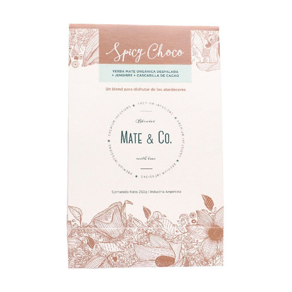 Mate & Co Spicy Choco Organic Yerba Mate Blend Premium with Ginger & Cacao Shells  - Despalada No Stems, 250 g / 8.8 oz