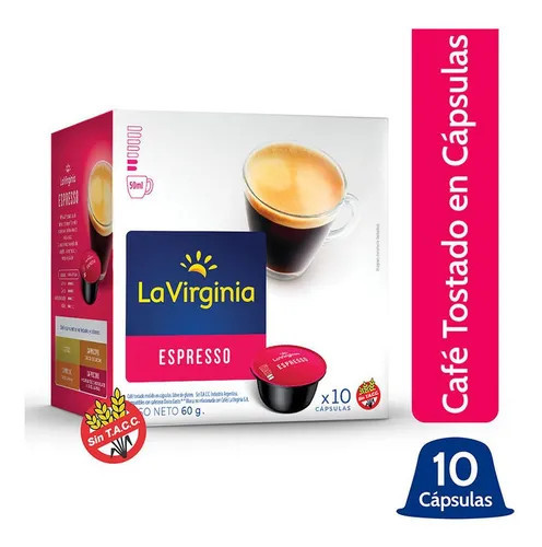 La Virginia Espresso Café Tostado Molido en Cápsulas Espresso Coffee Capsules, 6 g / 0.21 oz each (box of 10)