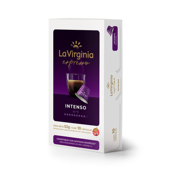 La Virginia Espresso Intenso N° 9 Café Tostado Molido en Cápsulas Espresso Coffee Capsules, 5.2 g / 0.18 oz each (box of 10)