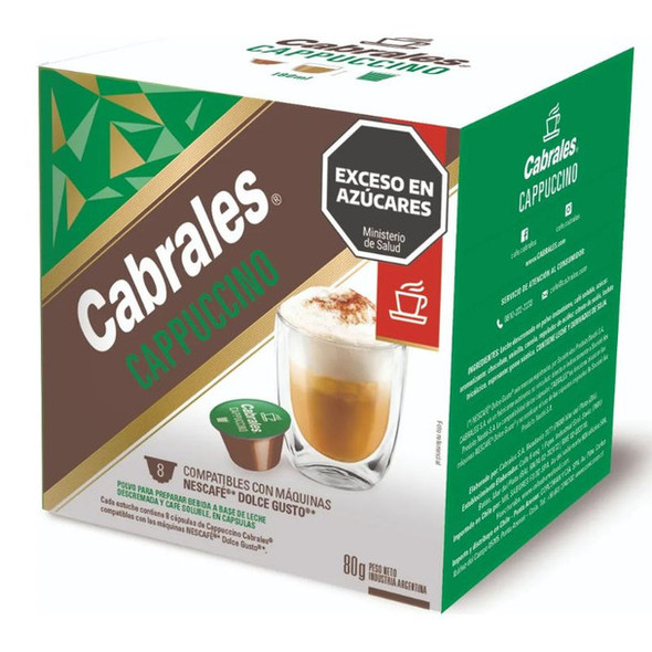 Cabrales Cappuccino Soluble Coffee & Skim Milk Powder in Capsules, 10 g / 0.35 oz (box of 8)