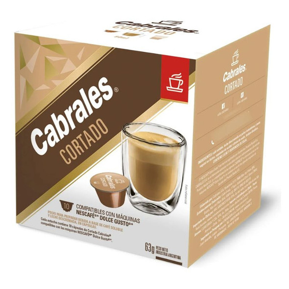 Cabrales Cortado Coffee Pods with Skim Milk Powder Cápsulas de Café Cortado con Leche descremada, 6.3 g / 0.22 oz (box of 10)