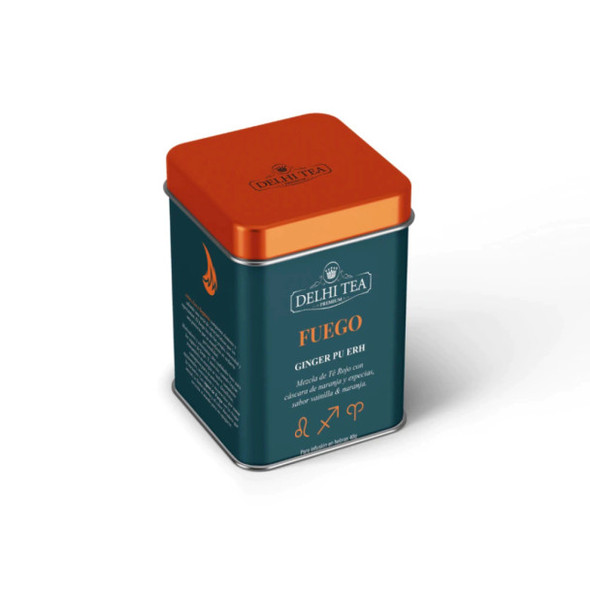 Delhi Tea Fuego Ginger Pu Erh Loose Leaf Tea Tin - Té Rojo con Especias, 40 g / 1.4 oz