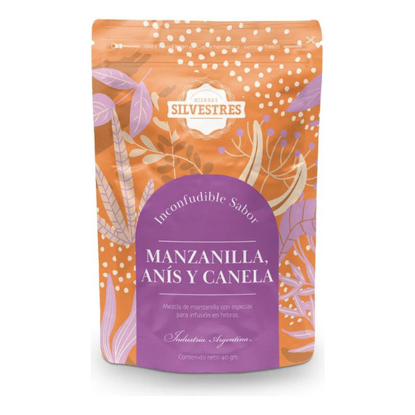 Hierbas Silvestres Herbal Loose Leaf Tea Manzanilla Anís Canela Doypack, 40 g / 1.4 oz