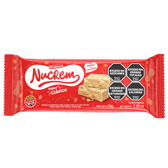 Nucrem Soft Peanut Nougat Soft Candy Bar - Gluten Free, 84 g / 2.96 oz bar
