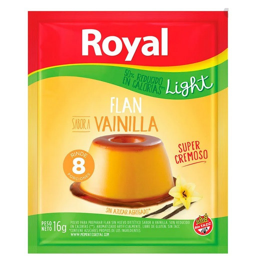 Royal Vanilla Ready to Make Light Flan Low Sugar, 8 servings per pouch, 16 g / 0.56 oz pouch