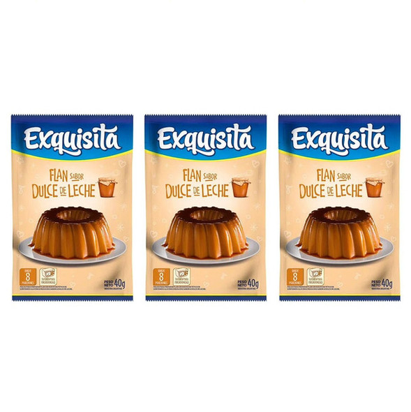 Exquisita Dulce de Leche Ready to Make Flan, 8 servings per pouch, 40 g / 1.41 oz (pack of 3)