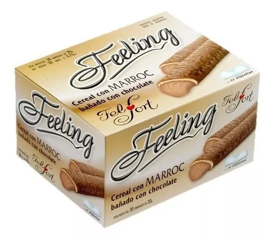 Feeling Felfort Barra de Chocolate Milk Chocolate Cereal Bar Filled with Marroc, 20 g /  0.7 oz (box of 30)