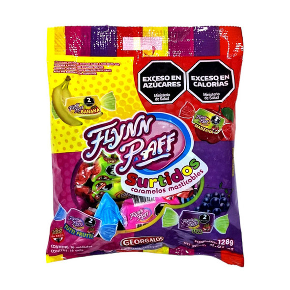 Flynn Paff Assorted Chewy Candies - Banana Apple Tutti Frutti Grape Flavors Flynn Paff Caramelos Surtidos, 126 g / 4.51 oz